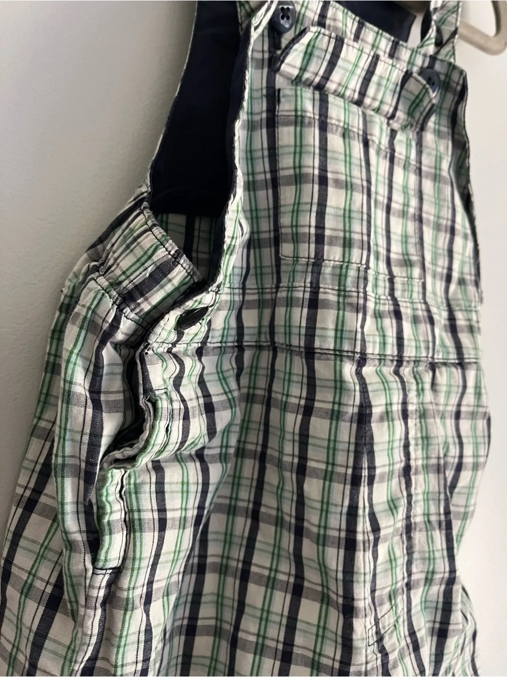 GAP Green, White & Navy Plaid Baby Overalls